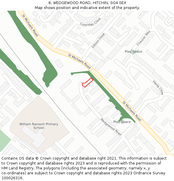 8, WEDGEWOOD ROAD, HITCHIN, SG4 0EX: Location map and indicative extent of plot