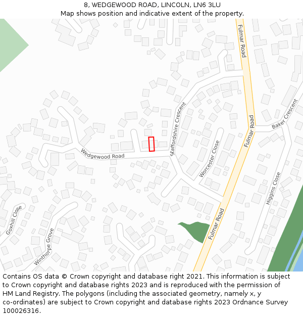 8, WEDGEWOOD ROAD, LINCOLN, LN6 3LU: Location map and indicative extent of plot