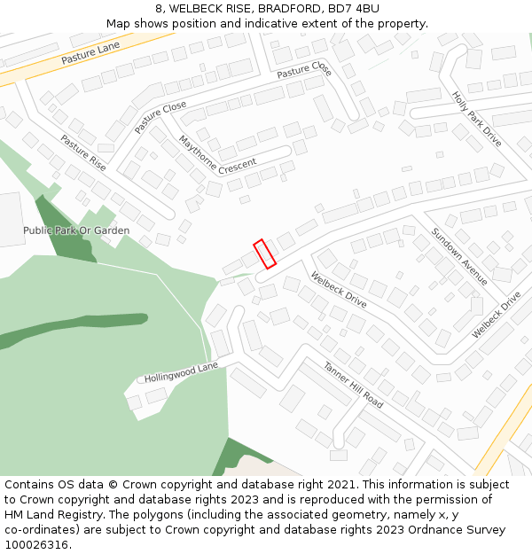 8, WELBECK RISE, BRADFORD, BD7 4BU: Location map and indicative extent of plot