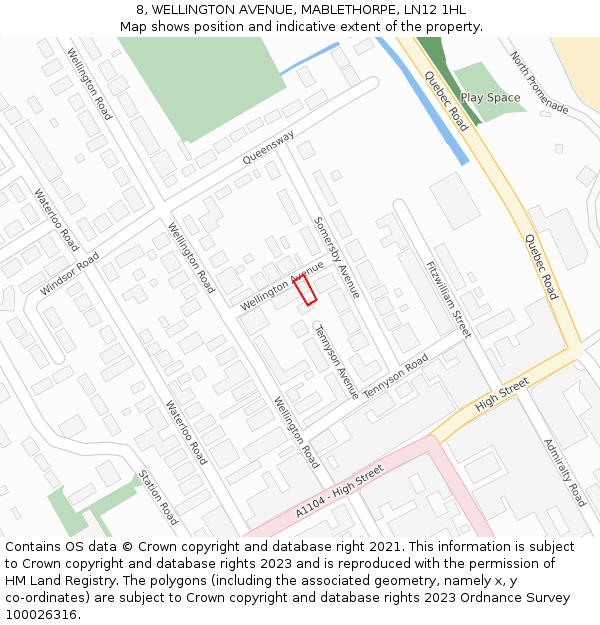 8, WELLINGTON AVENUE, MABLETHORPE, LN12 1HL: Location map and indicative extent of plot