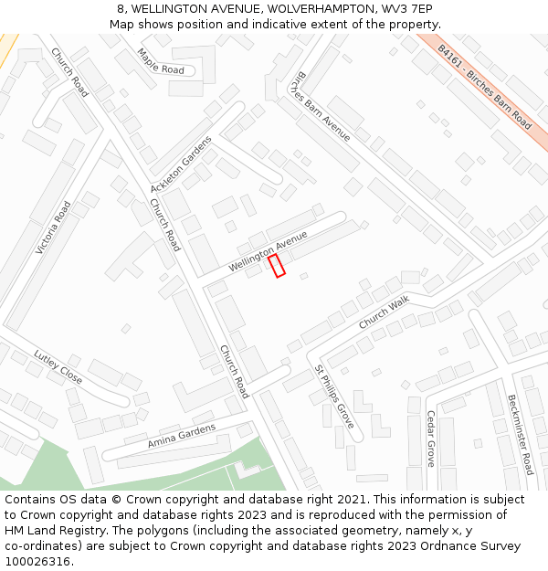 8, WELLINGTON AVENUE, WOLVERHAMPTON, WV3 7EP: Location map and indicative extent of plot