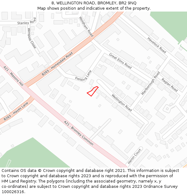 8, WELLINGTON ROAD, BROMLEY, BR2 9NQ: Location map and indicative extent of plot