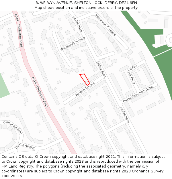 8, WELWYN AVENUE, SHELTON LOCK, DERBY, DE24 9FN: Location map and indicative extent of plot