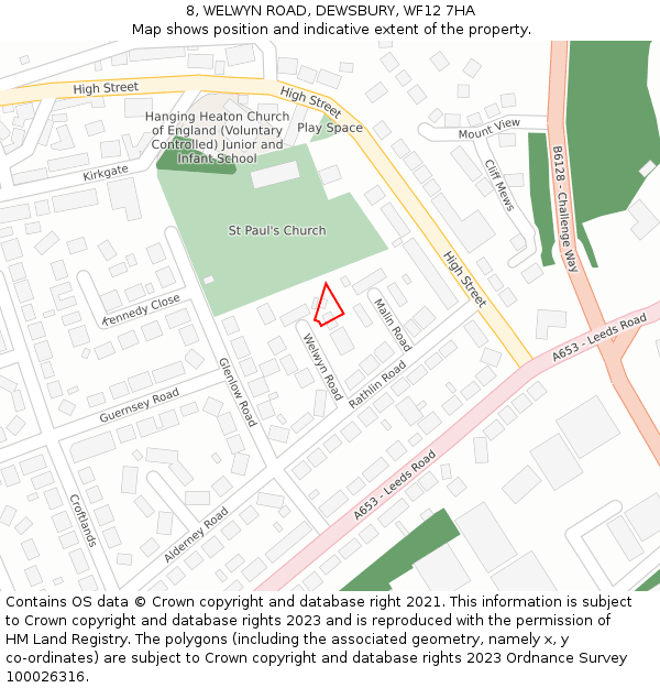 8, WELWYN ROAD, DEWSBURY, WF12 7HA: Location map and indicative extent of plot