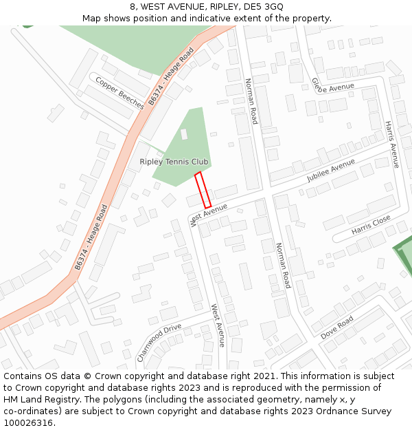 8, WEST AVENUE, RIPLEY, DE5 3GQ: Location map and indicative extent of plot