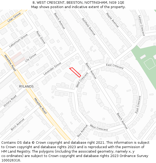 8, WEST CRESCENT, BEESTON, NOTTINGHAM, NG9 1QE: Location map and indicative extent of plot