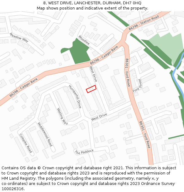 8, WEST DRIVE, LANCHESTER, DURHAM, DH7 0HQ: Location map and indicative extent of plot