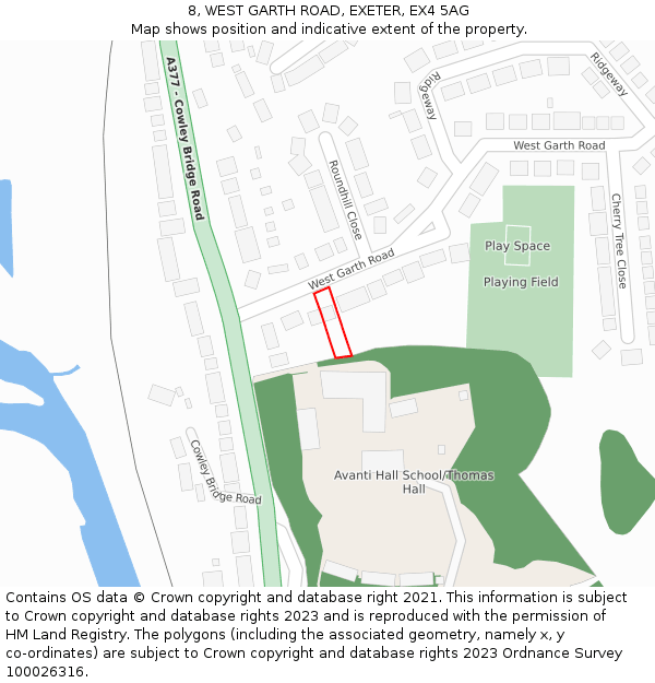 8, WEST GARTH ROAD, EXETER, EX4 5AG: Location map and indicative extent of plot