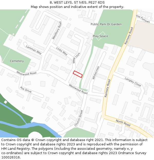 8, WEST LEYS, ST IVES, PE27 6DS: Location map and indicative extent of plot