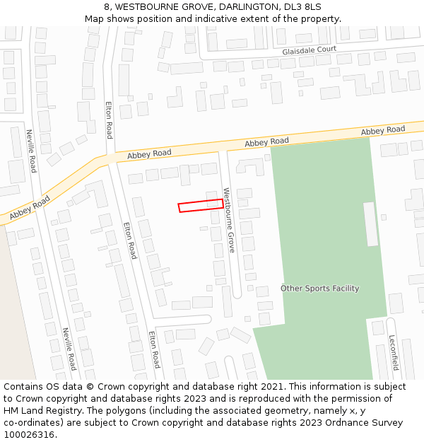8, WESTBOURNE GROVE, DARLINGTON, DL3 8LS: Location map and indicative extent of plot