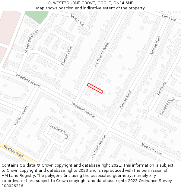 8, WESTBOURNE GROVE, GOOLE, DN14 6NB: Location map and indicative extent of plot