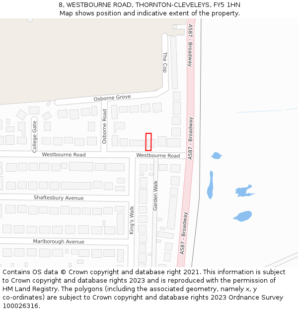 8, WESTBOURNE ROAD, THORNTON-CLEVELEYS, FY5 1HN: Location map and indicative extent of plot