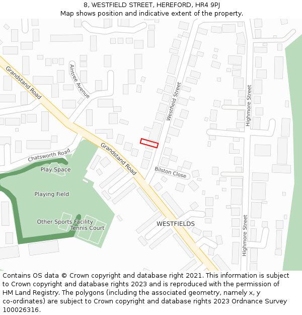 8, WESTFIELD STREET, HEREFORD, HR4 9PJ: Location map and indicative extent of plot