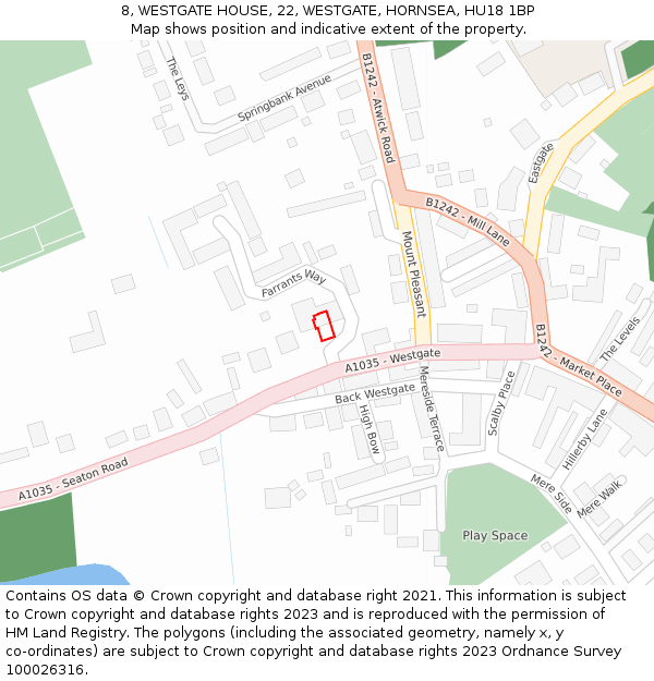 8, WESTGATE HOUSE, 22, WESTGATE, HORNSEA, HU18 1BP: Location map and indicative extent of plot