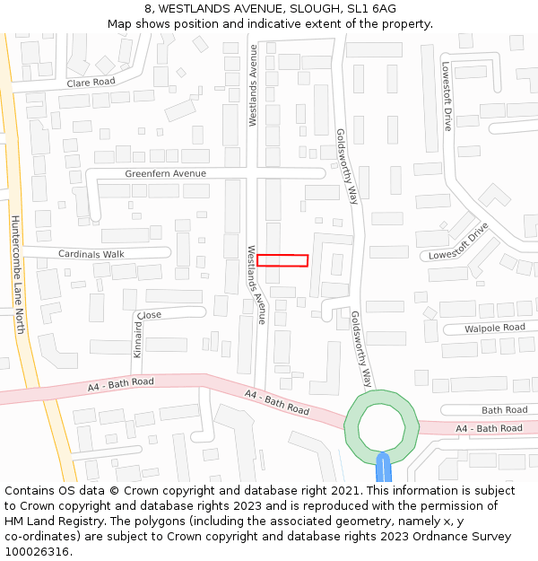 8, WESTLANDS AVENUE, SLOUGH, SL1 6AG: Location map and indicative extent of plot