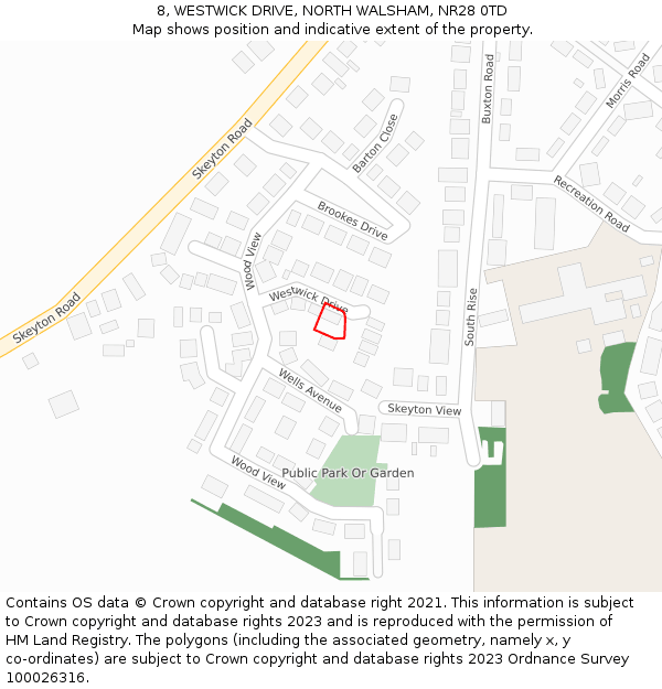 8, WESTWICK DRIVE, NORTH WALSHAM, NR28 0TD: Location map and indicative extent of plot