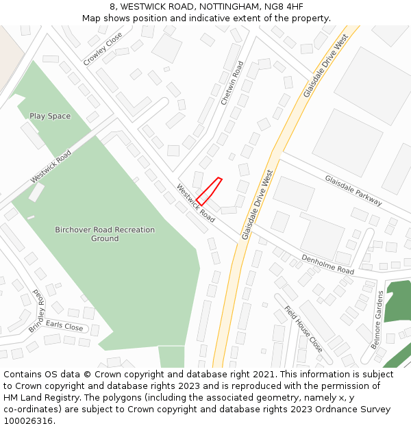 8, WESTWICK ROAD, NOTTINGHAM, NG8 4HF: Location map and indicative extent of plot