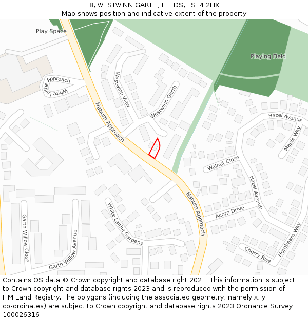 8, WESTWINN GARTH, LEEDS, LS14 2HX: Location map and indicative extent of plot