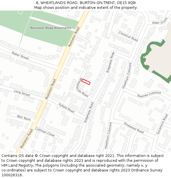 8, WHEATLANDS ROAD, BURTON-ON-TRENT, DE15 9QB: Location map and indicative extent of plot