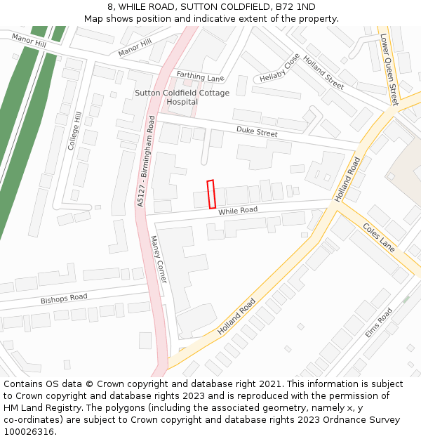 8, WHILE ROAD, SUTTON COLDFIELD, B72 1ND: Location map and indicative extent of plot