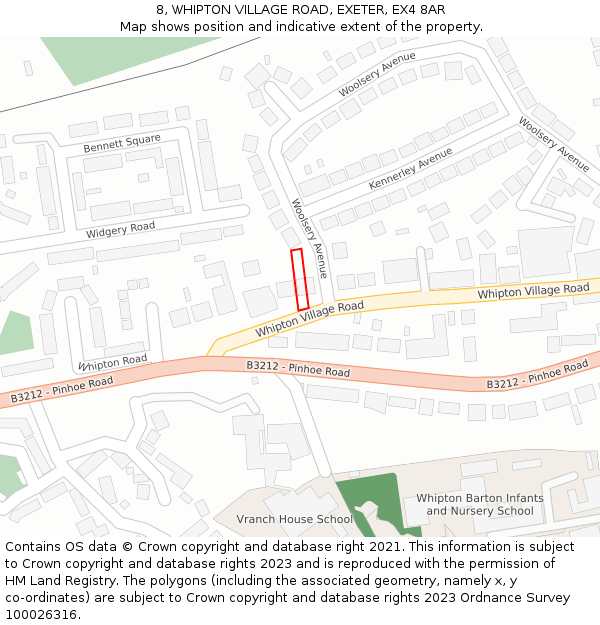 8, WHIPTON VILLAGE ROAD, EXETER, EX4 8AR: Location map and indicative extent of plot