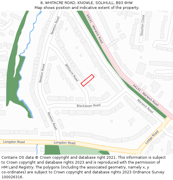 8, WHITACRE ROAD, KNOWLE, SOLIHULL, B93 9HW: Location map and indicative extent of plot