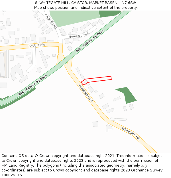 8, WHITEGATE HILL, CAISTOR, MARKET RASEN, LN7 6SW: Location map and indicative extent of plot