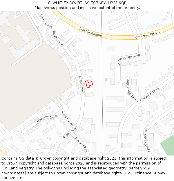 8, WHITLEY COURT, AYLESBURY, HP21 9QP: Location map and indicative extent of plot