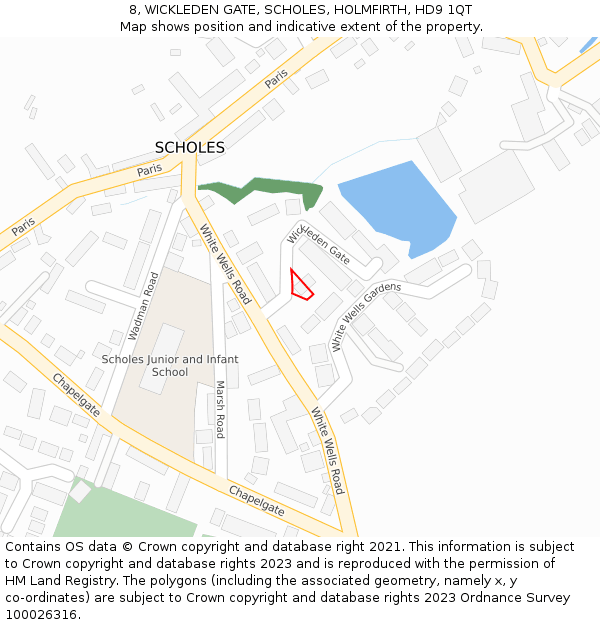 8, WICKLEDEN GATE, SCHOLES, HOLMFIRTH, HD9 1QT: Location map and indicative extent of plot