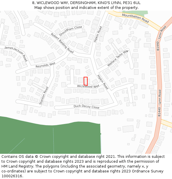 8, WICLEWOOD WAY, DERSINGHAM, KING'S LYNN, PE31 6UL: Location map and indicative extent of plot