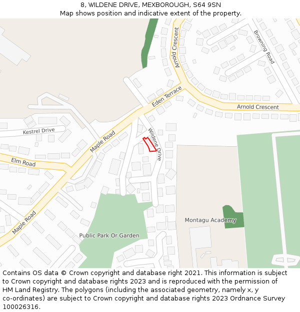 8, WILDENE DRIVE, MEXBOROUGH, S64 9SN: Location map and indicative extent of plot