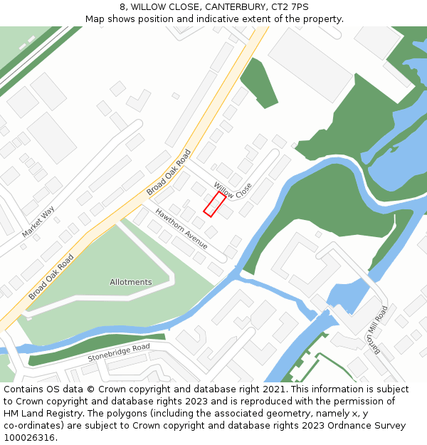 8, WILLOW CLOSE, CANTERBURY, CT2 7PS: Location map and indicative extent of plot