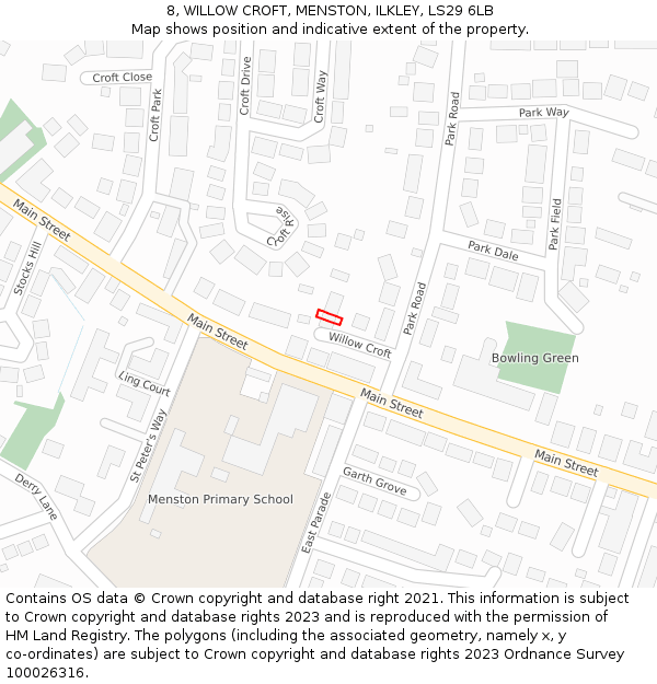 8, WILLOW CROFT, MENSTON, ILKLEY, LS29 6LB: Location map and indicative extent of plot