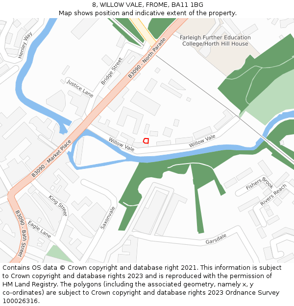 8, WILLOW VALE, FROME, BA11 1BG: Location map and indicative extent of plot