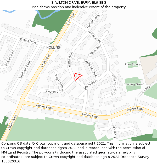 8, WILTON DRIVE, BURY, BL9 8BG: Location map and indicative extent of plot