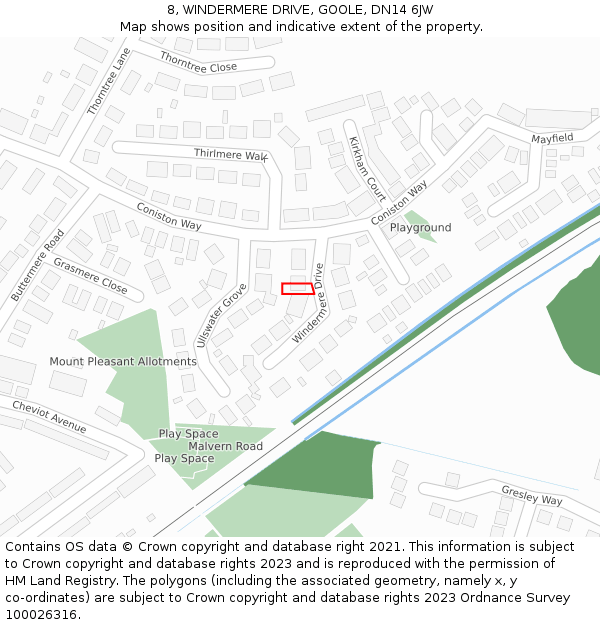 8, WINDERMERE DRIVE, GOOLE, DN14 6JW: Location map and indicative extent of plot