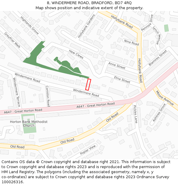 8, WINDERMERE ROAD, BRADFORD, BD7 4RQ: Location map and indicative extent of plot