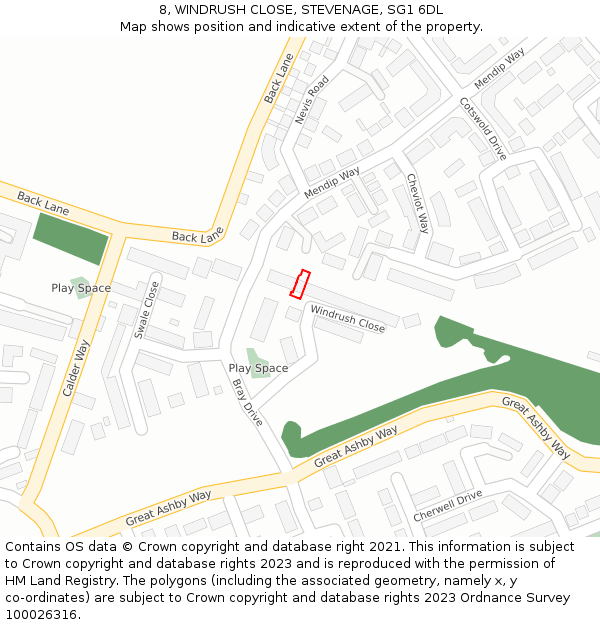 8, WINDRUSH CLOSE, STEVENAGE, SG1 6DL: Location map and indicative extent of plot
