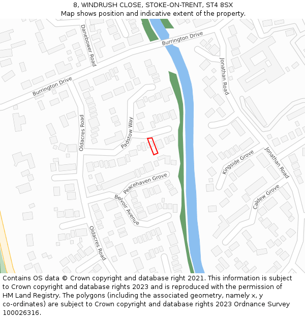 8, WINDRUSH CLOSE, STOKE-ON-TRENT, ST4 8SX: Location map and indicative extent of plot