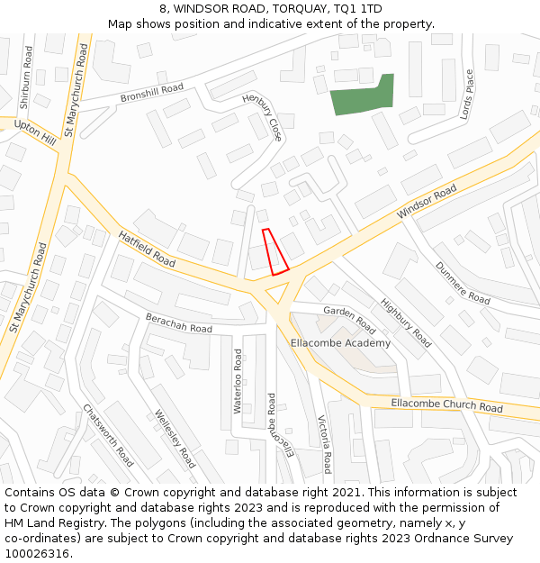 8, WINDSOR ROAD, TORQUAY, TQ1 1TD: Location map and indicative extent of plot