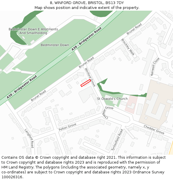 8, WINFORD GROVE, BRISTOL, BS13 7DY: Location map and indicative extent of plot