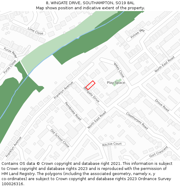 8, WINGATE DRIVE, SOUTHAMPTON, SO19 8AL: Location map and indicative extent of plot