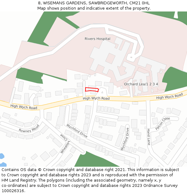 8, WISEMANS GARDENS, SAWBRIDGEWORTH, CM21 0HL: Location map and indicative extent of plot