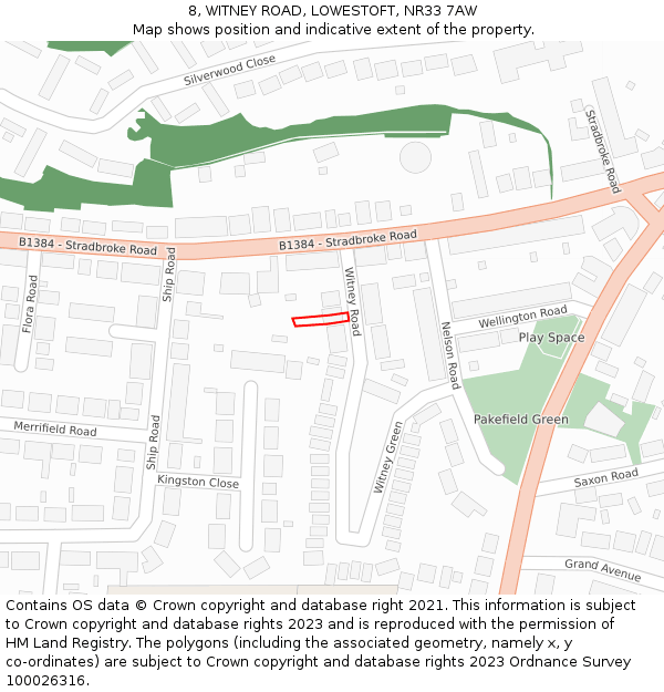 8, WITNEY ROAD, LOWESTOFT, NR33 7AW: Location map and indicative extent of plot