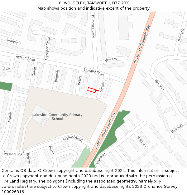 8, WOLSELEY, TAMWORTH, B77 2RX: Location map and indicative extent of plot
