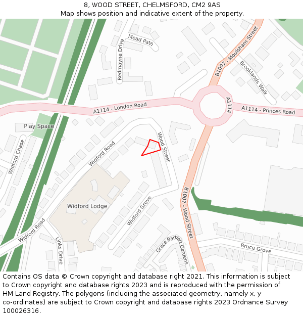 8, WOOD STREET, CHELMSFORD, CM2 9AS: Location map and indicative extent of plot