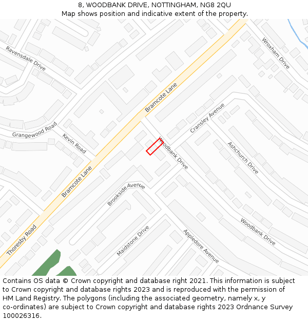 8, WOODBANK DRIVE, NOTTINGHAM, NG8 2QU: Location map and indicative extent of plot