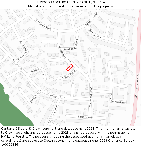 8, WOODBRIDGE ROAD, NEWCASTLE, ST5 4LA: Location map and indicative extent of plot