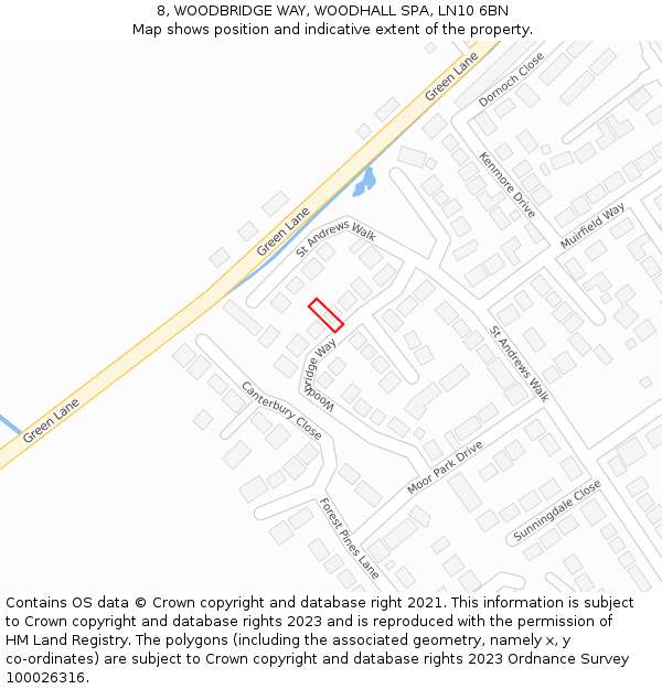 8, WOODBRIDGE WAY, WOODHALL SPA, LN10 6BN: Location map and indicative extent of plot