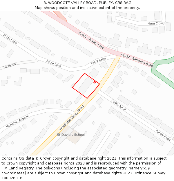 8, WOODCOTE VALLEY ROAD, PURLEY, CR8 3AG: Location map and indicative extent of plot